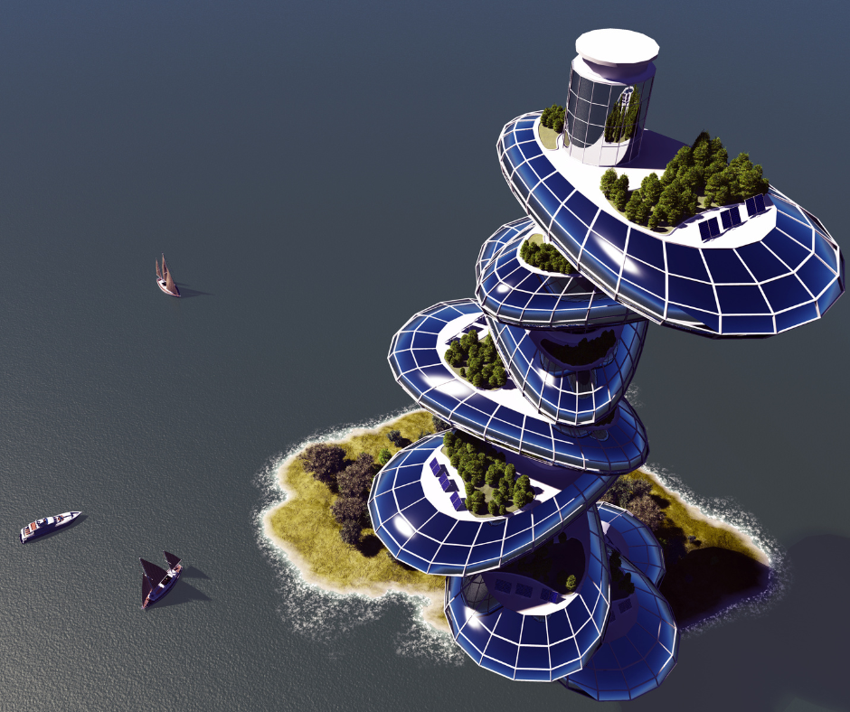Futuristic building on island